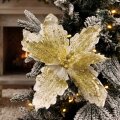 CVIJET ZLATNO-BIJELI S GLITEROM BOŽIĆNA DEKORACIJA 30 cm