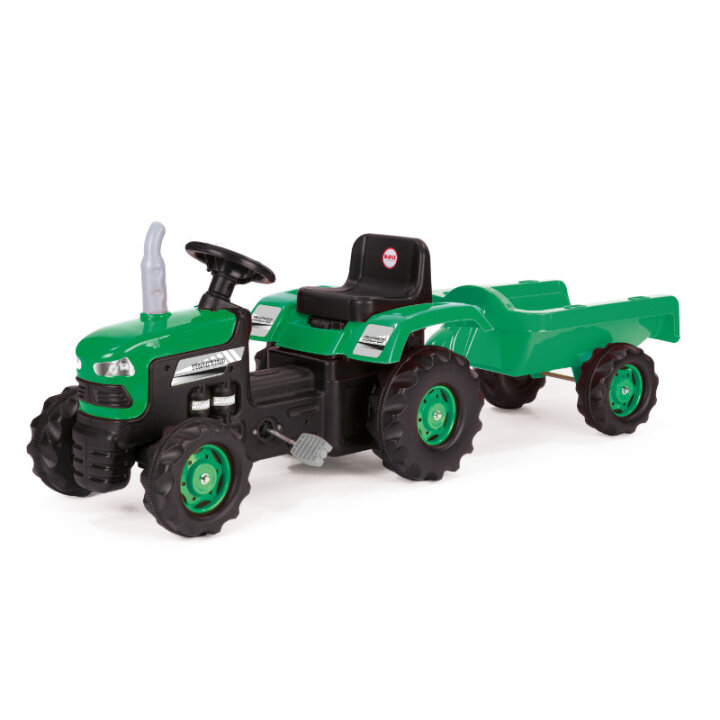 Dječji traktor na pedale s prikolicom, zelene boje